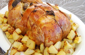 Roasted chicken stuffed with chestnuts